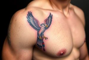 An Egyptian Falcon (Horus) Carrying a Rosary (only red, blue and black are possible colors) tattoo idea