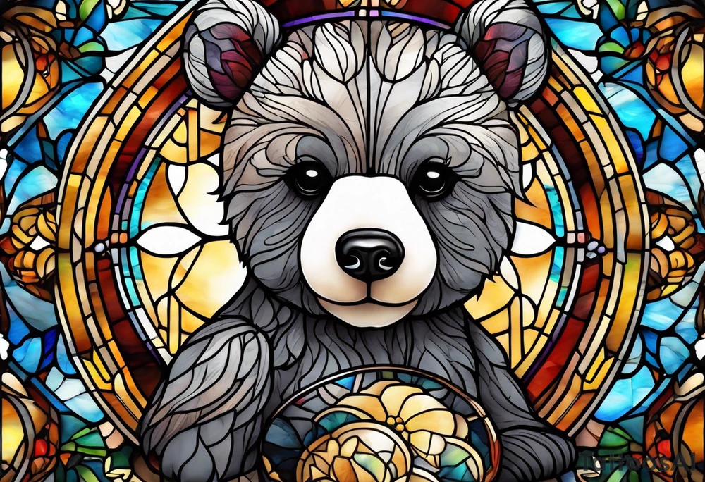 Teddy bear stain glass tattoo idea