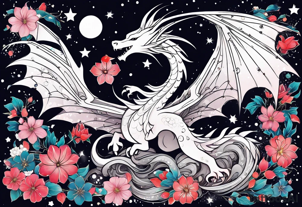 Constellation, wing , snow , cross , dragon female japan kawaii , flower tattoo idea