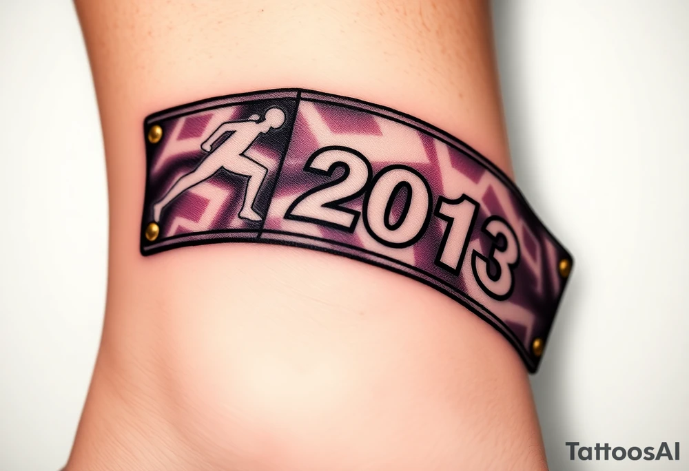 Racing half marathon bib 2013 purple and gold running safety pins piercing the skin running tattoo idea