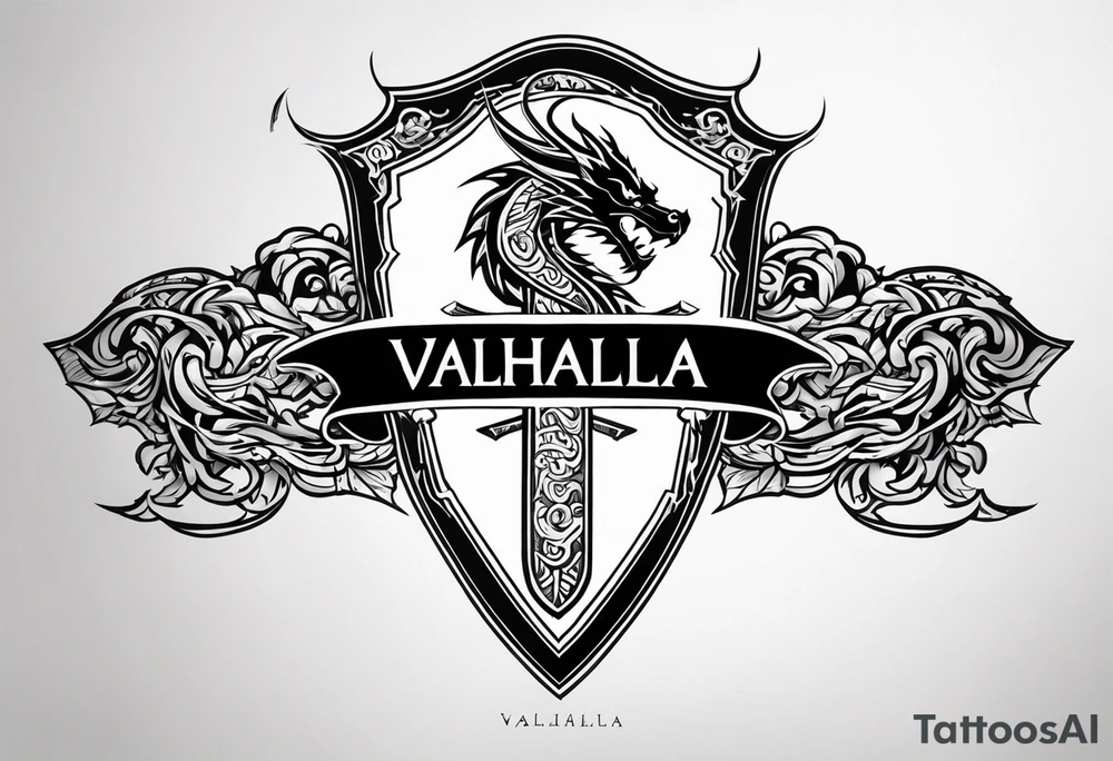Valhalla sheild dragon sword tattoo idea