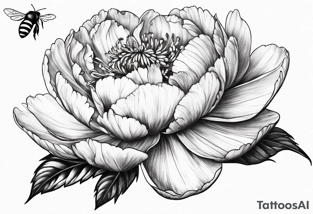 red peony with bee tattoo idea
