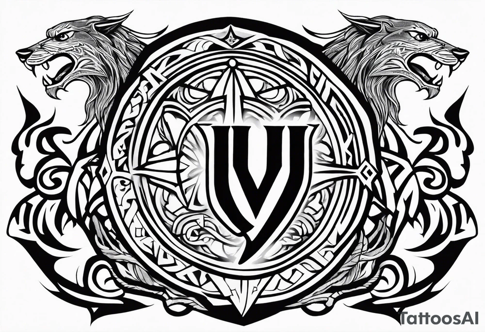 Valhalla sword shield dragon axe Valknut tribal lion tattoo idea