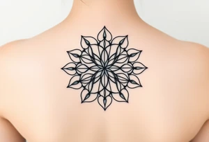 A symmetrical Flower of Life with hexagonal crystal details, enhancing its sacred geometric nature. tattoo idea