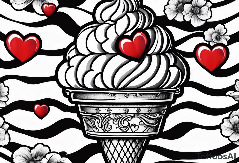 black and white ice cream cone with small red heart on it somewhere. tattoo idea
