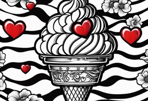 black and white ice cream cone with small red heart on it somewhere. tattoo idea