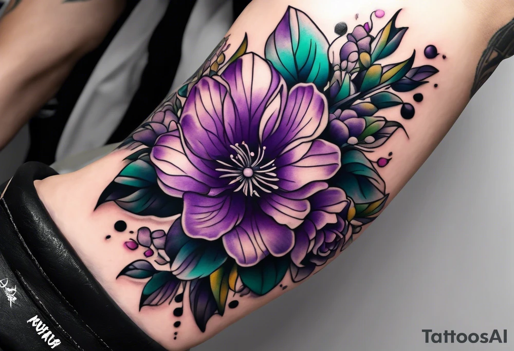 Forearm tattoo with purple flowers to always remember my grandma that passed away. tattoo idea
