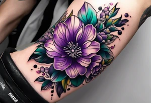 Forearm tattoo with purple flowers to always remember my grandma that passed away. tattoo idea