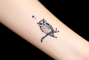 wise owl perched on ancient oak branch under starlit sky tattoo idea