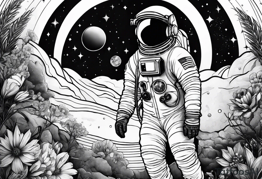 Cosmic tattoo with a planet and a astronaut tattoo idea