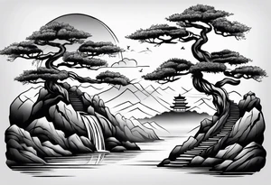 Seven stairs leading to bonsai tree tattoo idea