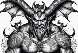 Satan knocked down on his back tattoo idea