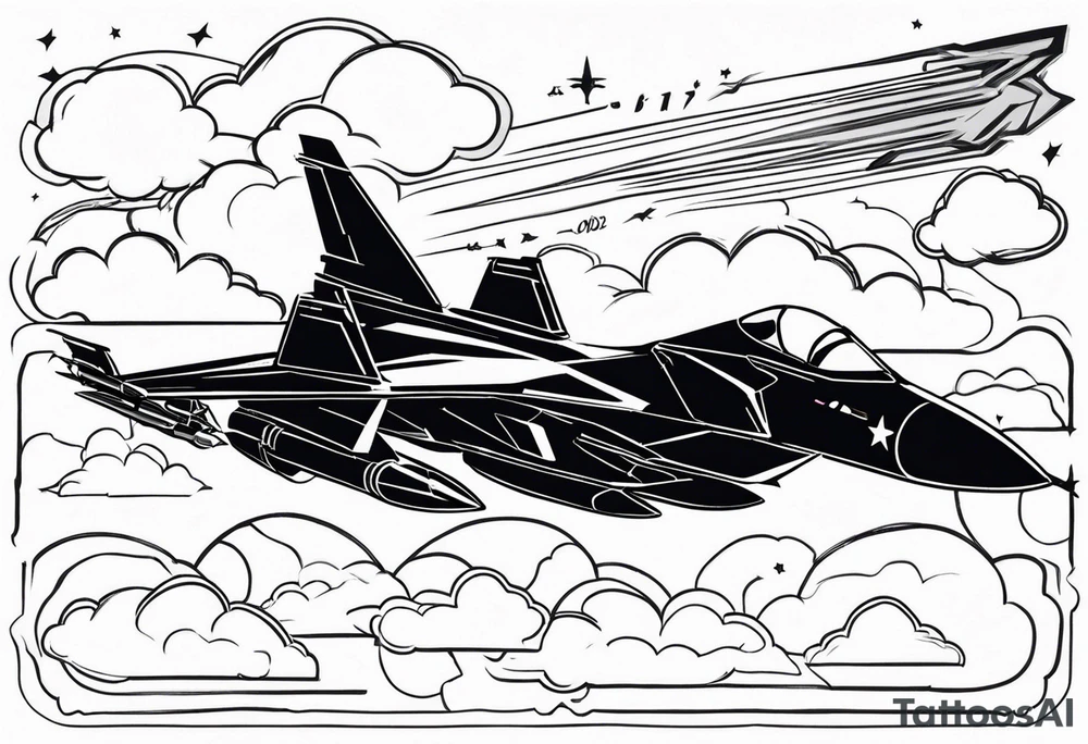 Fighter jet in the clouds with the date 09-07-2023 tattoo idea Fighter jet in the clouds with the date 09-07-2023 tattoo idea