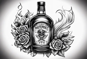 Flaming rag hanging out of whiskey bottle tattoo idea