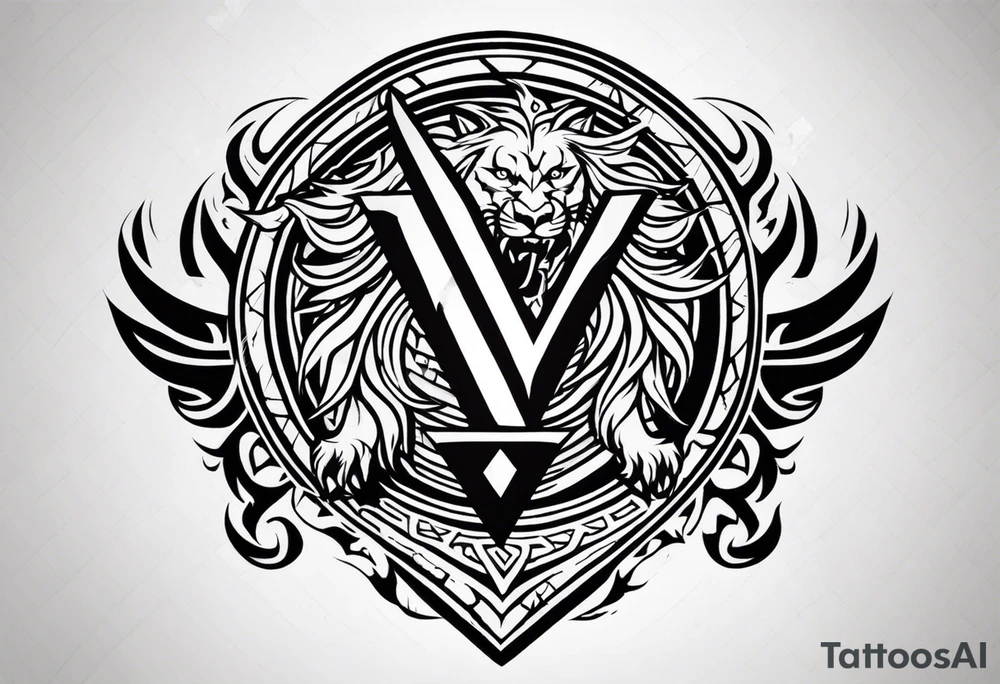 Valhalla sword shield dragon axe Valknut tribal lion tattoo idea