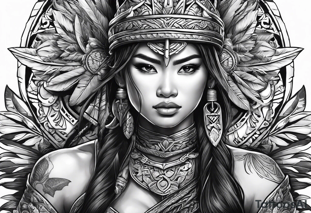 Strong Filipina warrior pretty face Balisong alibaba ready for battle tattoo idea