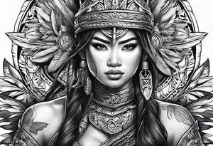 Strong Filipina warrior pretty face Balisong alibaba ready for battle tattoo idea