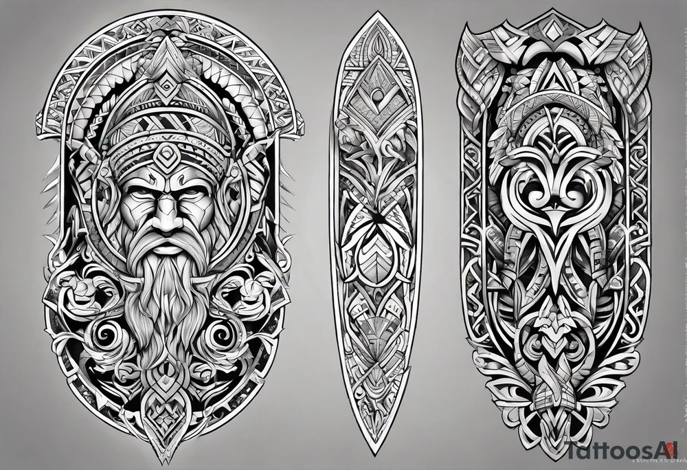 Full sleeve tattoo, polynesian tribal, Viking symbols tattoo idea