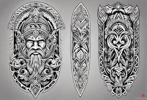 Full sleeve tattoo, polynesian tribal, Viking symbols tattoo idea