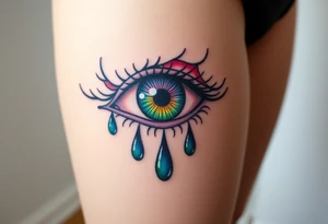 eye with rainbow tear drops tattoo idea