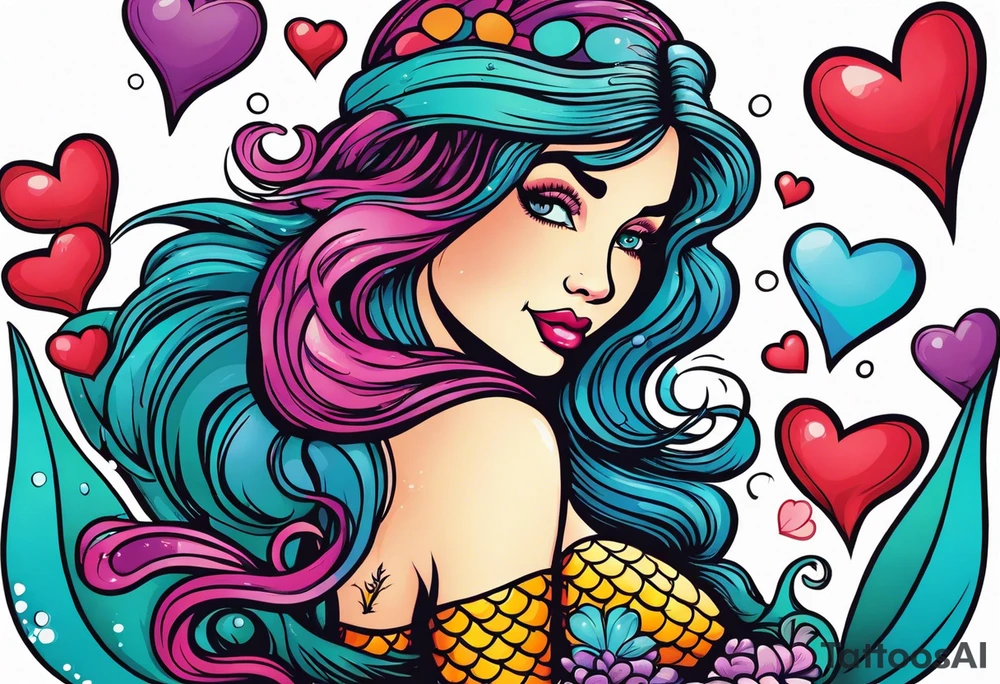 A Mermaid with hearts. tattoo idea