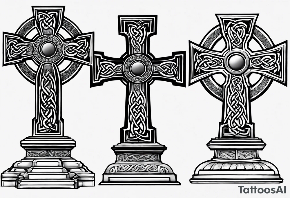 Stone Celtic cross sitting on a pedestal tattoo idea