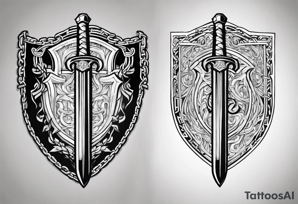 Valhalla sword fire chains shield tattoo idea