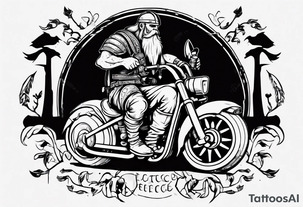 A viking on a motorcycle drinking a beer tattoo idea
