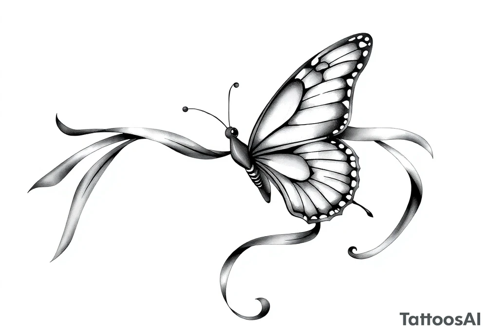 ethereal butterfly with flowing silk ribbons in moonlight tattoo idea