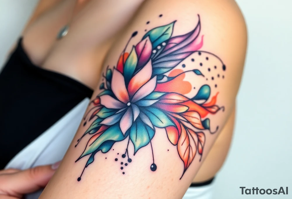Desenhe uma tatuagem que simbolize força, liberdade e conexão com a multiplicidade da vida, incorporando elementos abstratos e fluidos, com linhas que sugiram movimento e transformação contínua. Evite clichês e busque um design original e significativo. tattoo idea