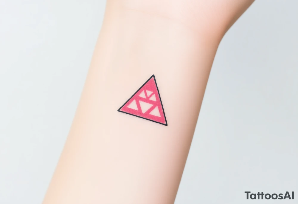 A watercoloured pink triangle (upsidedown), with very small black lining and upside down. Just the colour pink. No shapes. Just the colour pink filling the triangle and a small black outline tattoo idea