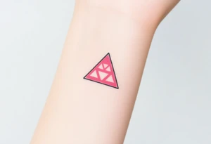 A watercoloured pink triangle (upsidedown), with very small black lining and upside down. Just the colour pink. No shapes. Just the colour pink filling the triangle and a small black outline tattoo idea