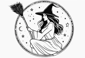 witch, fantasy, broom, charmed, moons,wicca tattoo idea