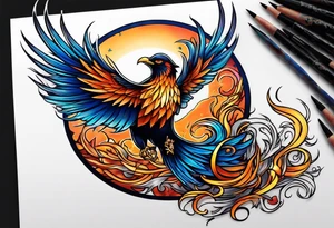 phoenix sur une lune bleu tattoo idea