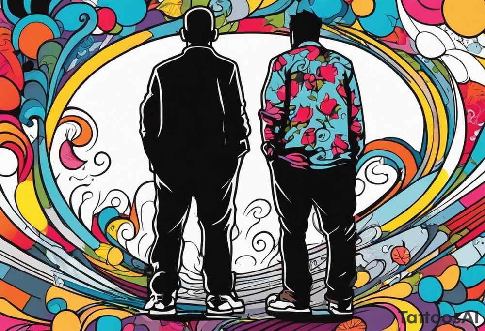 2 black shadows of people standing over 2 dead siloets tattoo idea