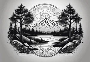 Wald silhouette mit Geometric Muster im Hintergrund tattoo idea