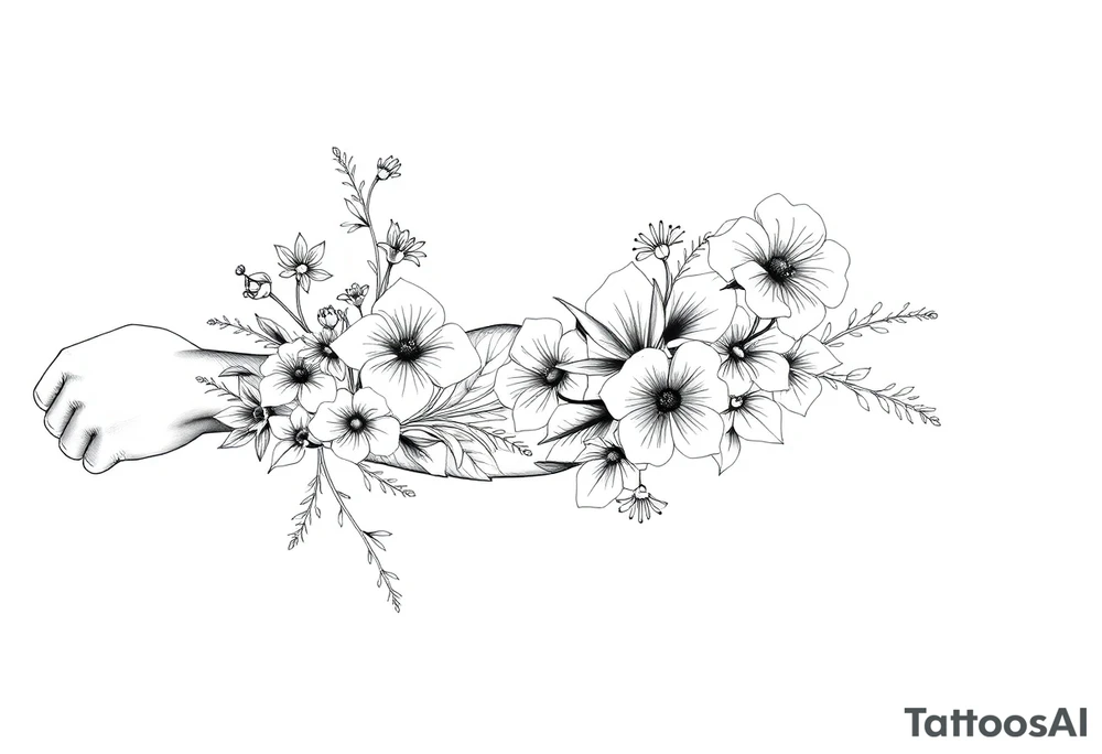 Full sleeve tattoo design of larkspur and hawthorn flowers, highly detailed line art, RED ink, elegant botanical style, intertwined composition, no shading, no human mock-up, clean stencil style suitable for tattooing, fit fully within boundaries. LINE ART ONLY, REMOVE HUMAN, NO SKIN, NO ARM, NO HUMAN BODY PARTS tattoo idea