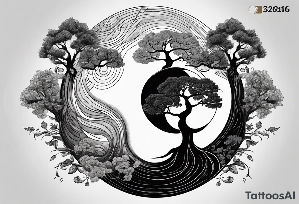 ying yang with a tree as the black part tattoo idea