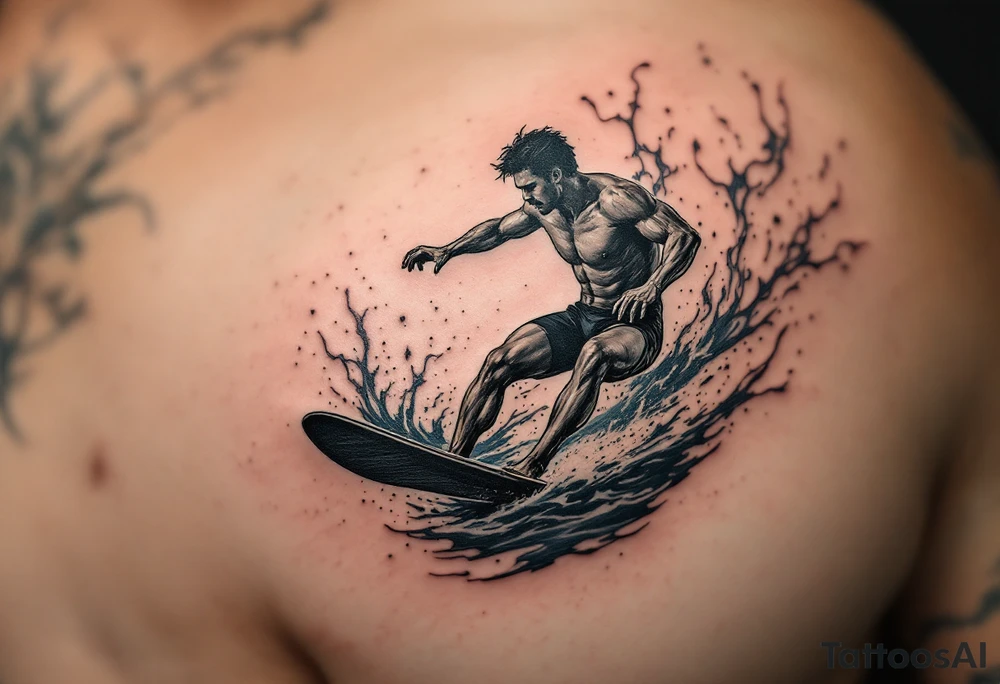 barefoot waterskier, surrounded by fire and water tattoo idea