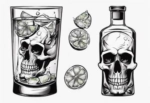 A scull inside the glass with alcohol and piece of lime tattoo idea