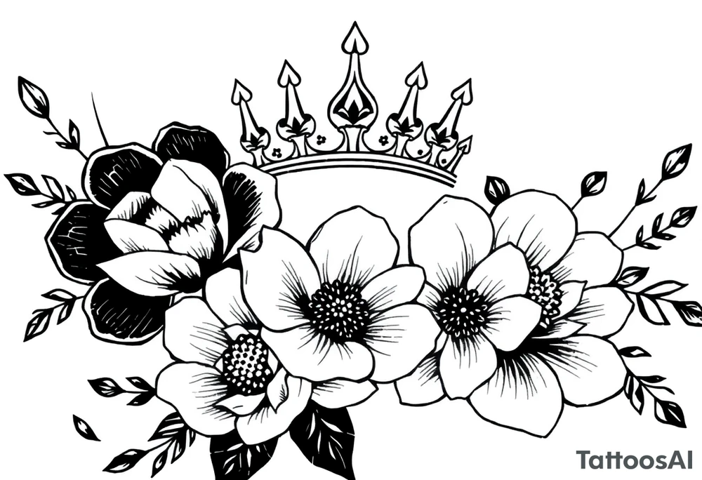 detailed beautiful gothic boho flowers with gorgeous crown tattoo idea