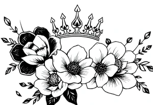 detailed beautiful gothic boho flowers with gorgeous crown tattoo idea