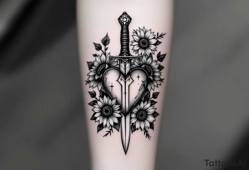 dagger piercing a heart with roses and sunflowers tattoo idea dagger piercing a heart with roses and sunflowers tattoo idea