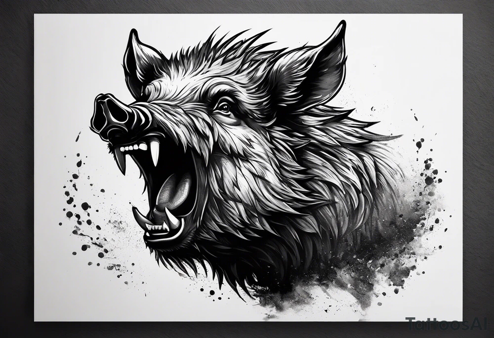 angry boar front tattoo idea