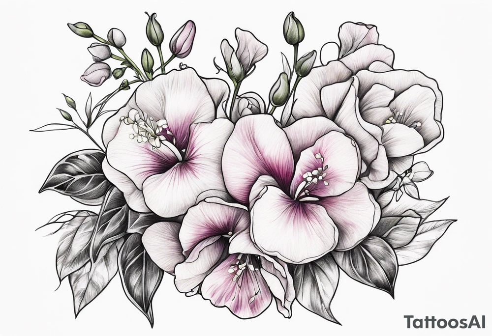 Sweet Pea floral bouquet floral tattoo idea