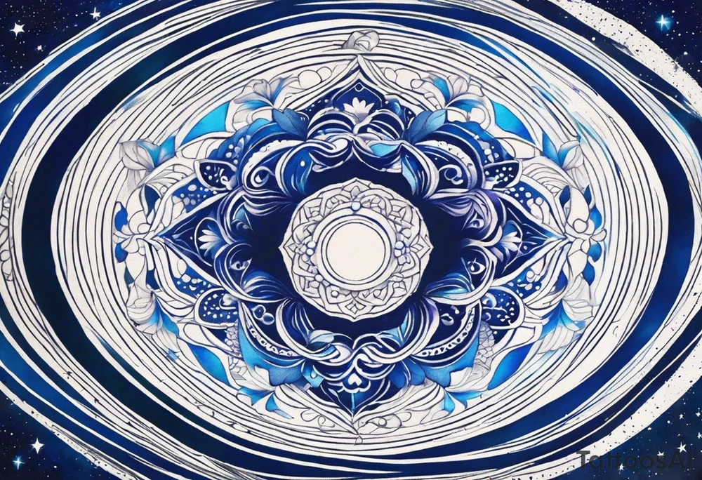 I want a Galaxy spyral tattoo the ones that look like an s shape because they are spinning so fast I want it in all blue but different shades of blue and it will be on my ass cheek so make it cute and conples and very aesthetic tattoo idea
