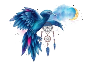 Raven dream catcher milky way moon shooting star tattoo idea