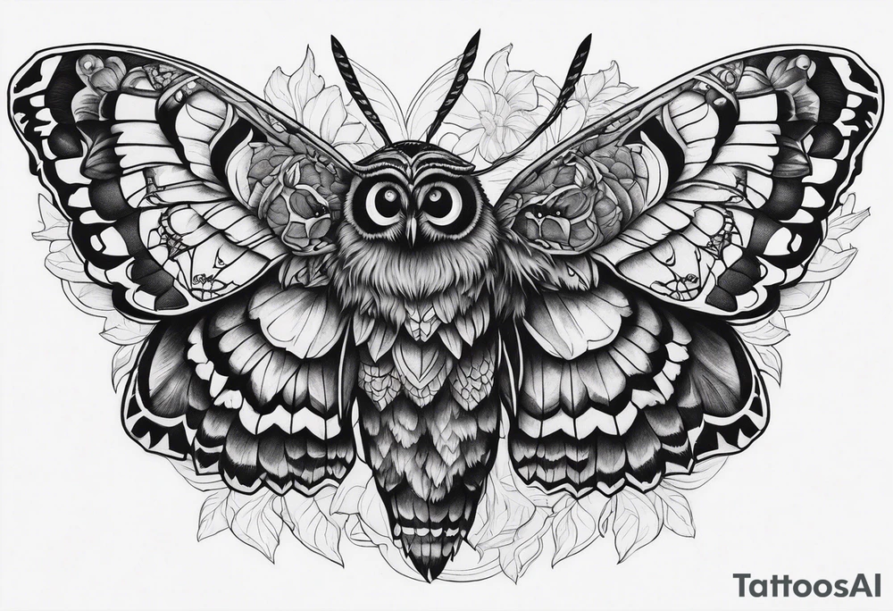 Dead head moth with owl eyes tattoo idea