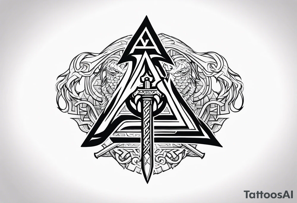 Valhalla sword 
 dragon axe Valknut tattoo idea