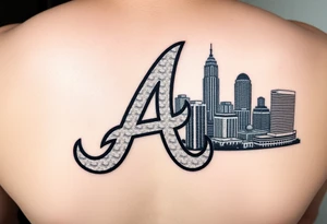 Atlanta Braves letter logo “A” overlapping the Atlanta skyline in the back on the right. The buildings as concise and jam packed parallel the logo. tattoo idea